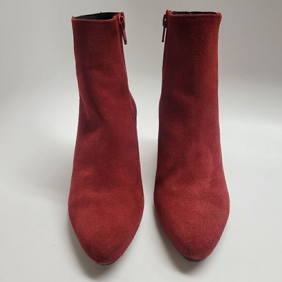 Portuguese Red Suede Leather & Snakeskin Block Heel Point Boots - Picture 7 of 14